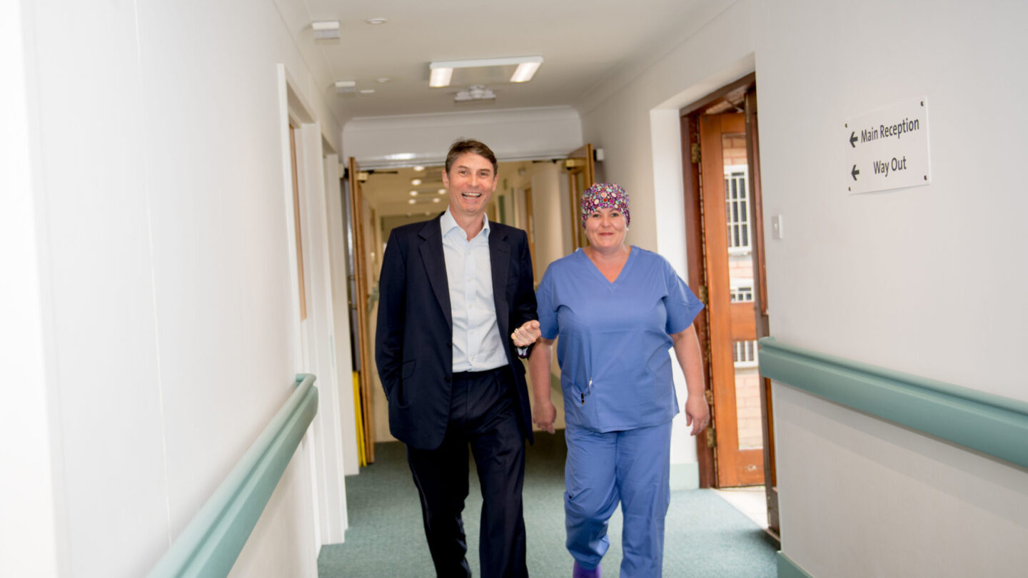 Nick Boyle with a nurse