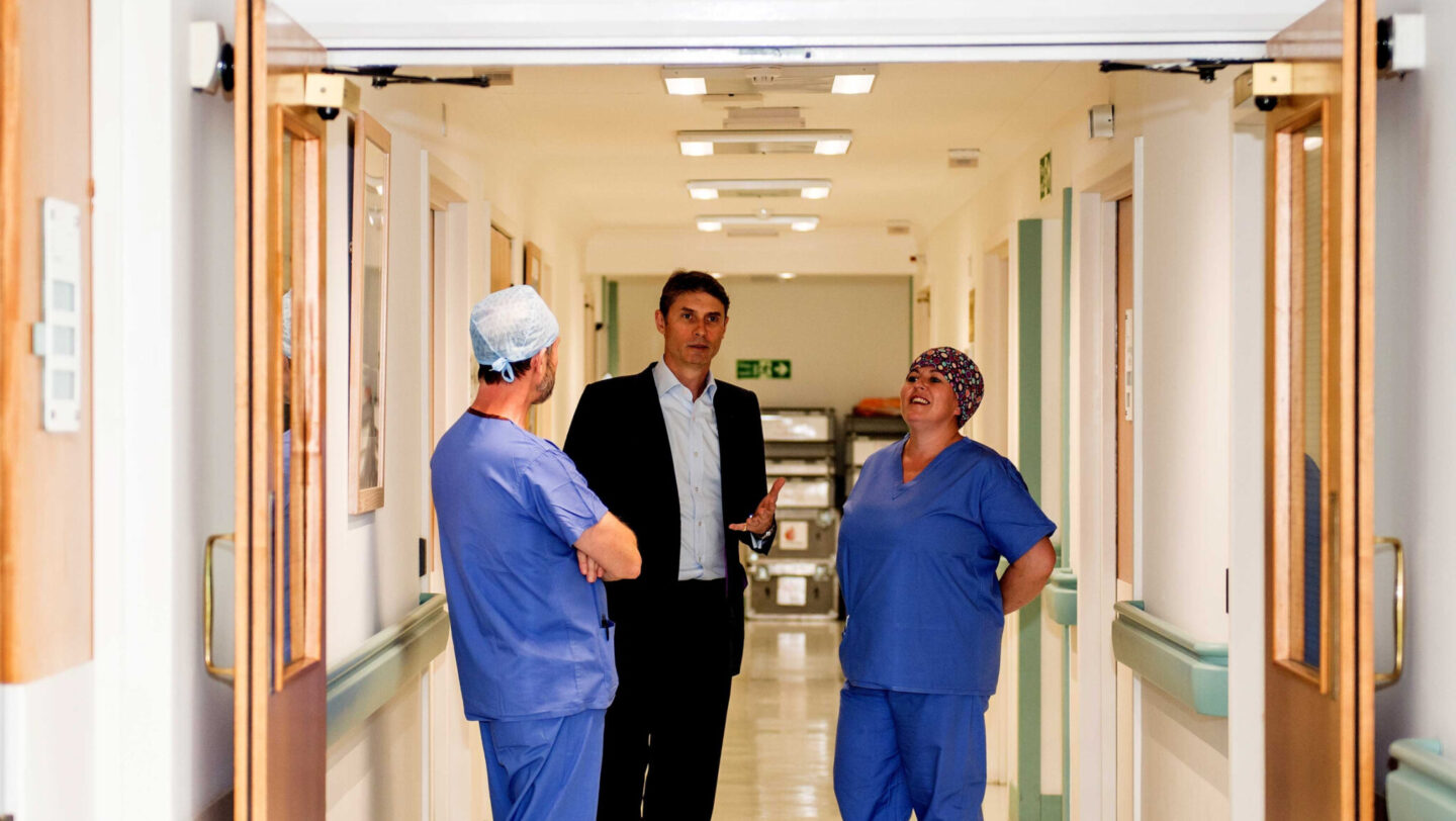 Nick Boyle in discussion with nurses